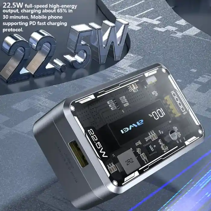 Awei P111K 10000mAh 22.5W Transparent Super Fast Charging Mini Power Bank